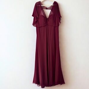 Mori Lee 21594 Red Chiffon Bridesmaid Dress with Batwing Sleeves & Cutout Back